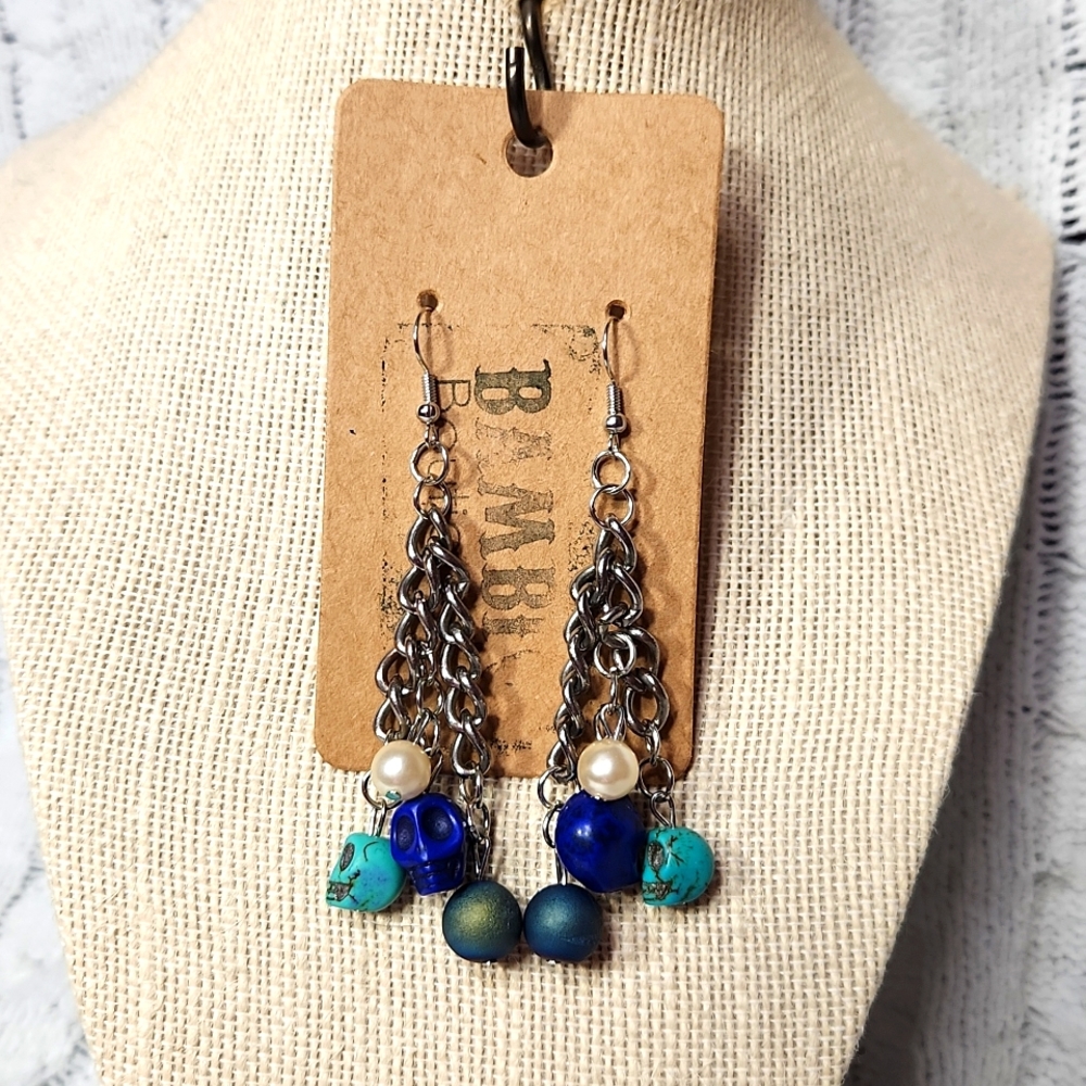 Handmade Chain Linked Skull Drop Earrings